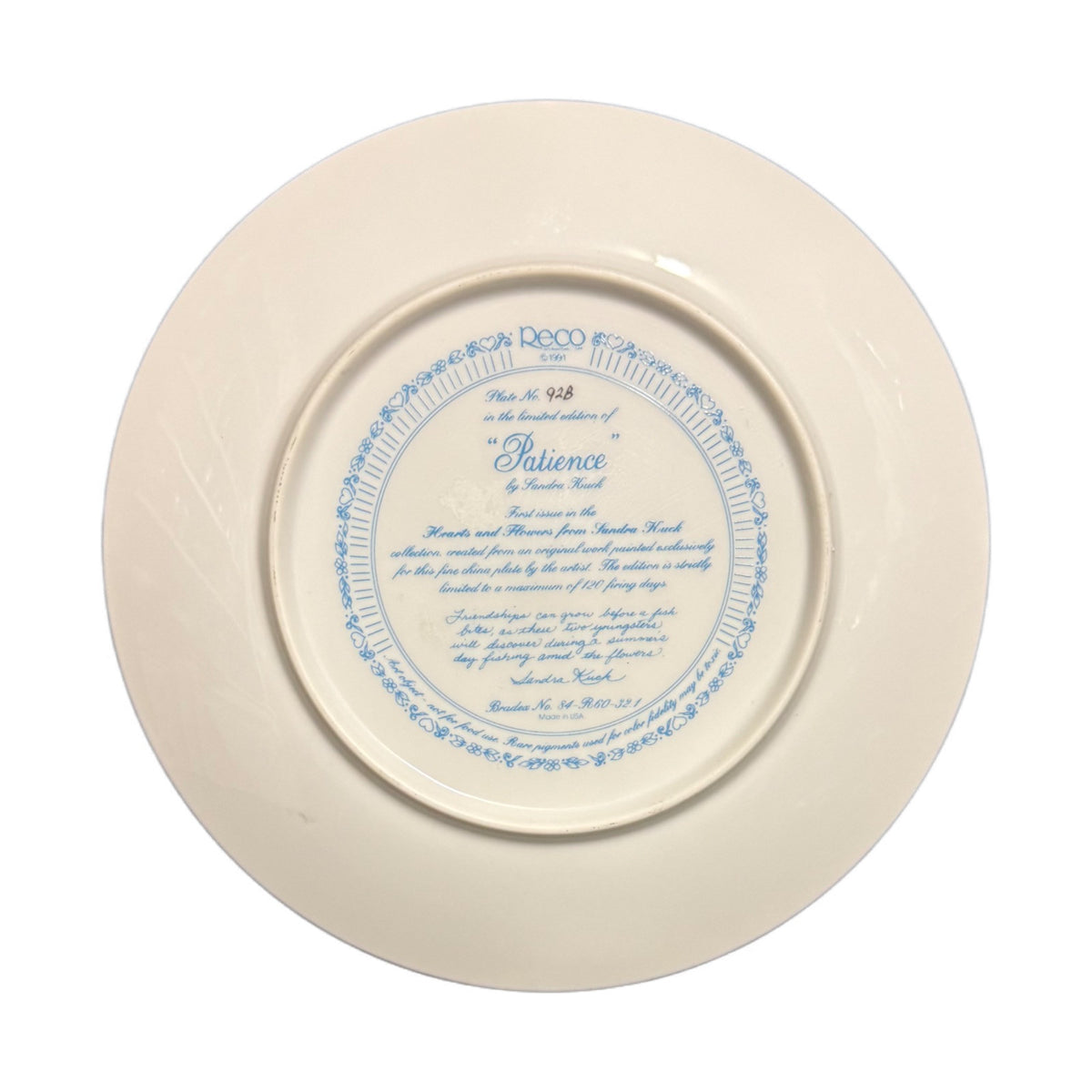 SANDRA KURK Plate PATIENCE Reco Collector Plate Number 928 Reco 1991