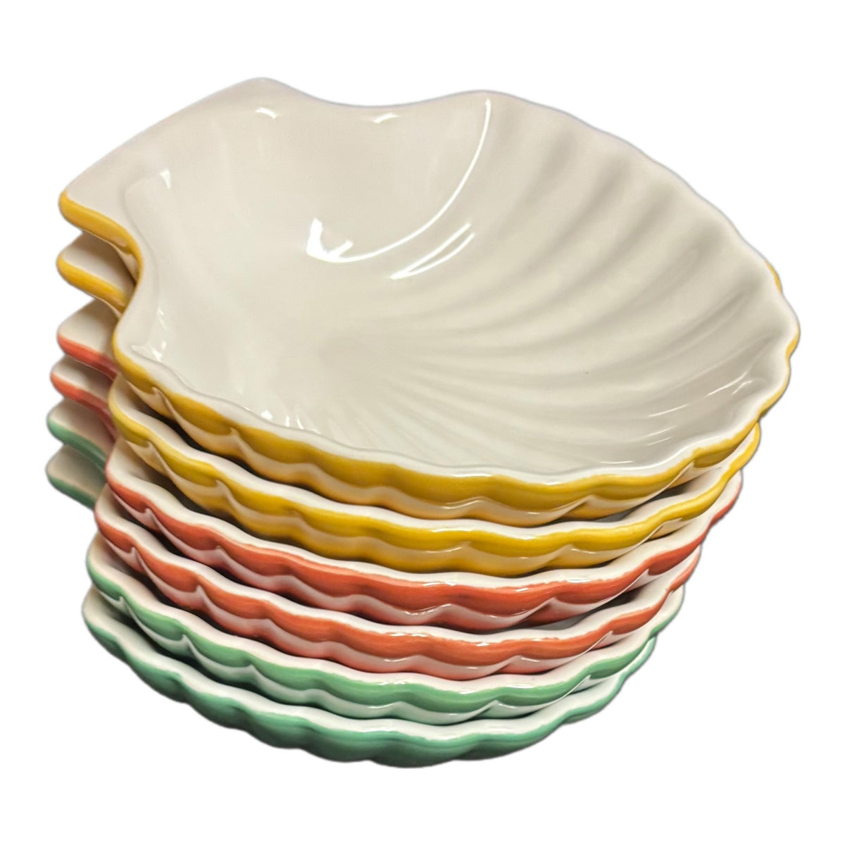 Garden Ridge Pottery Shell Bowls Set of 6 Multicolor Ceramic Snack Dishes