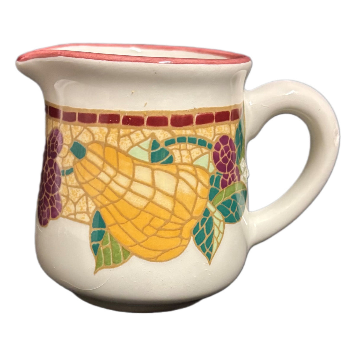 Pier 1 MOSAIC FRUIT Creamer Pitcher Italy Earthenware Milk Replacement Dish