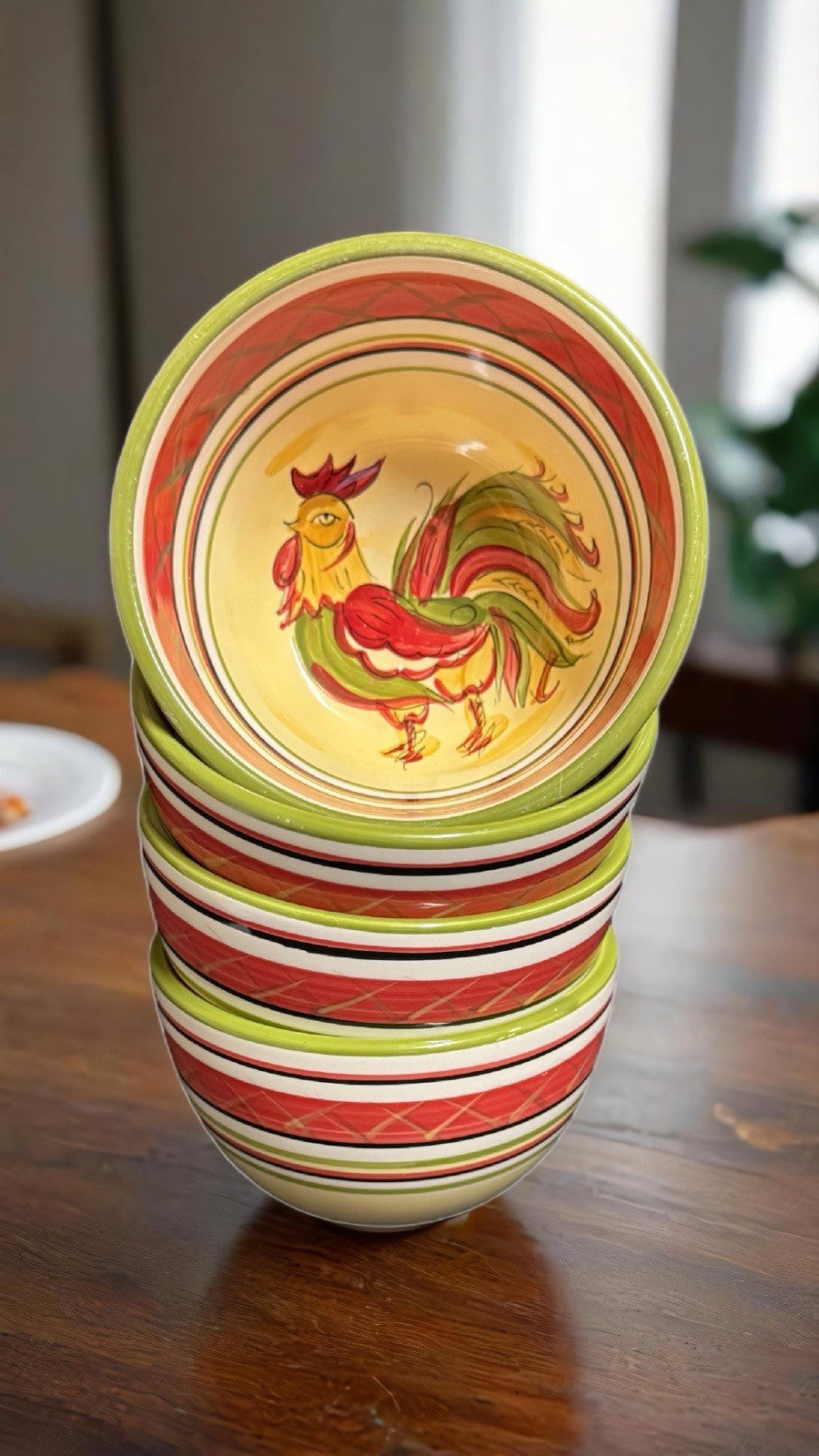 HD Designs 4-Cereal Bowls RAFAEL Rooster Ceramic Hand Painted Soup Cups