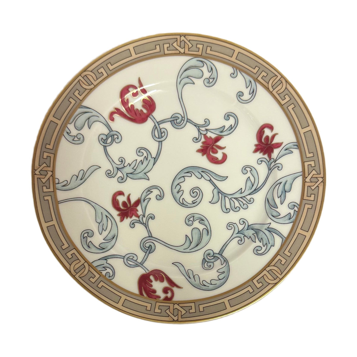 SAN MARINO Italy 4-Dessert  Plates Floral Red Tulip Gold Accent Salad Appetizer