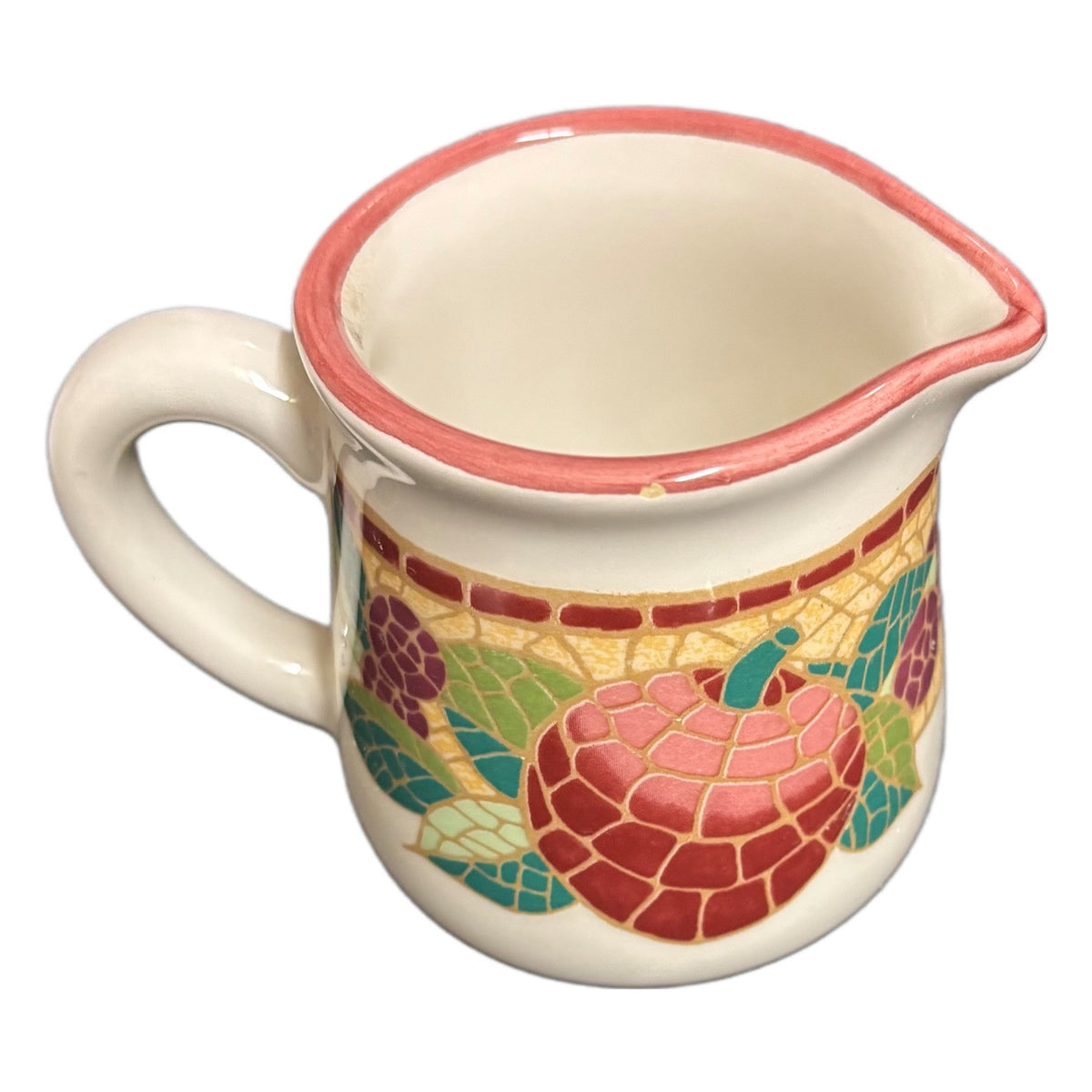 Pier 1 MOSAIC FRUIT Creamer Pitcher Italy Earthenware Milk Replacement Dish