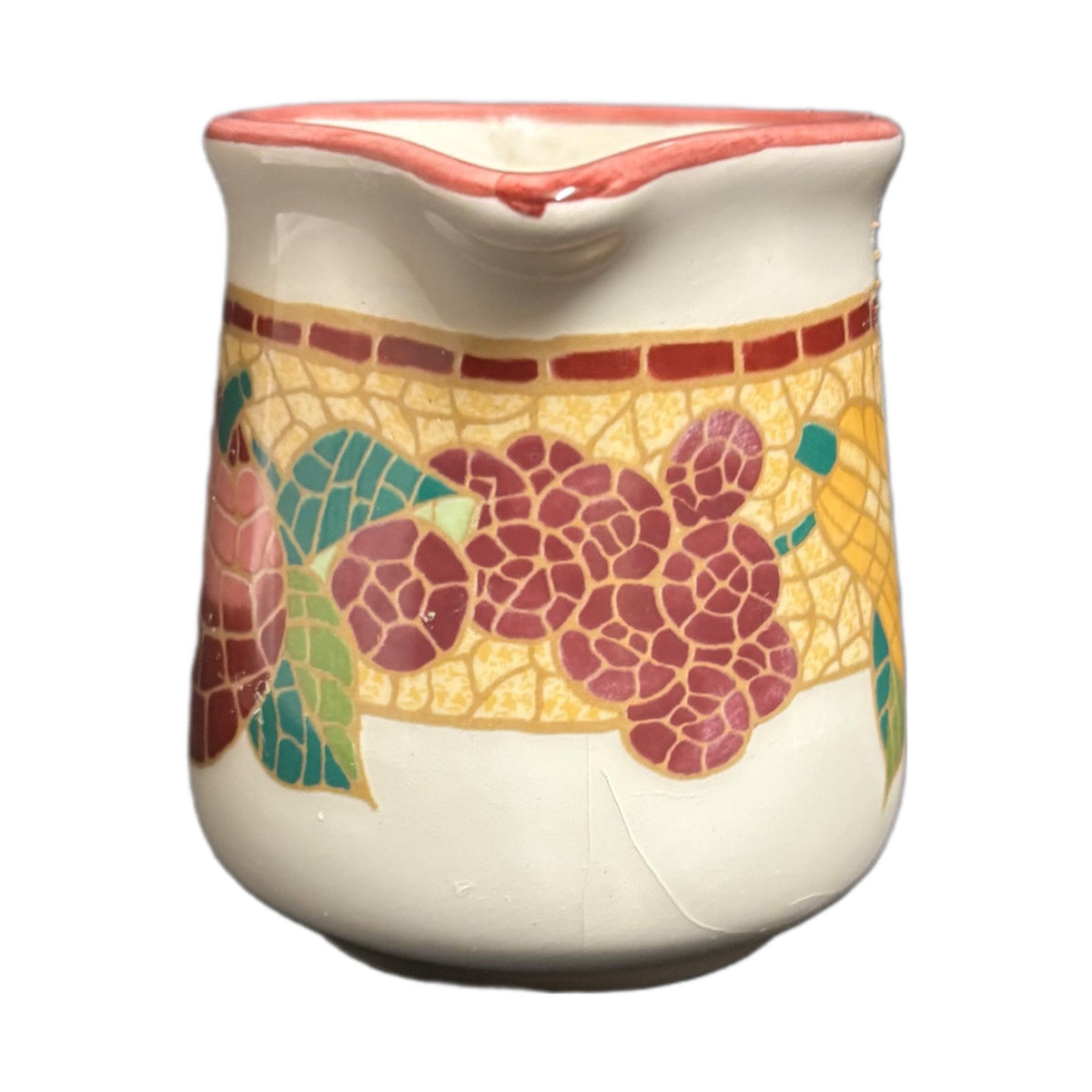 Pier 1 MOSAIC FRUIT Creamer Pitcher Italy Earthenware Milk Replacement Dish