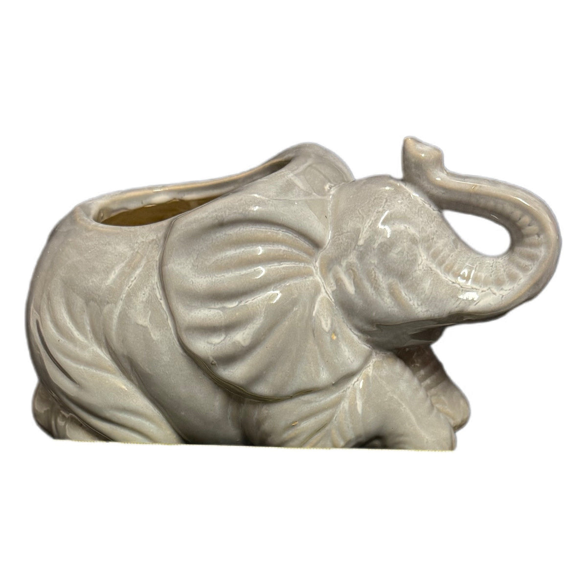 2-Elephant Planter Vase Trunk Up Gray Ceramic Garden Patio Flower Pot Gardening