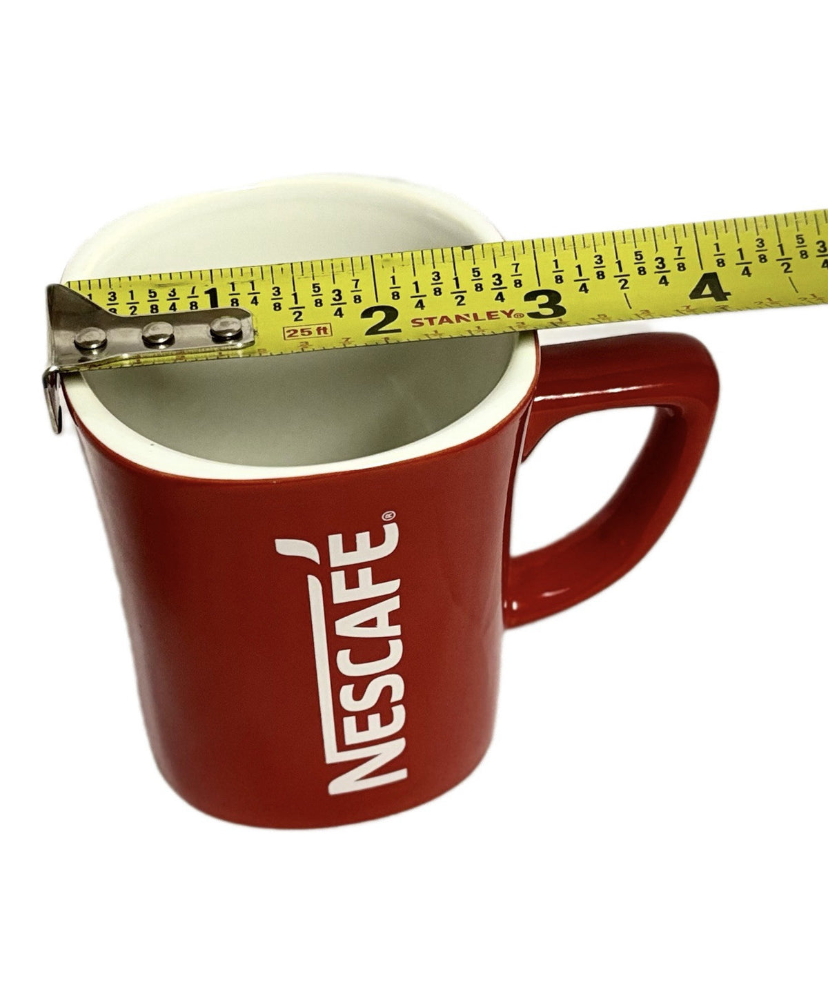 4-Nescafe Classic Red Mugs Square 8 oz White Interior Coffee Tea Ceramic Cups