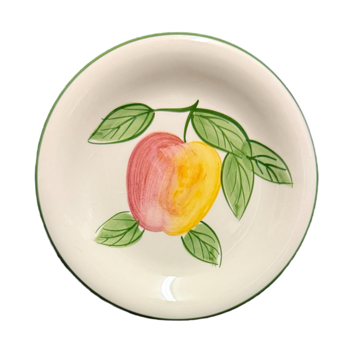 C & R 3 Dessert Plates 3 Mugs Fruit Apple Green Trim Thailand Dessert Coffee