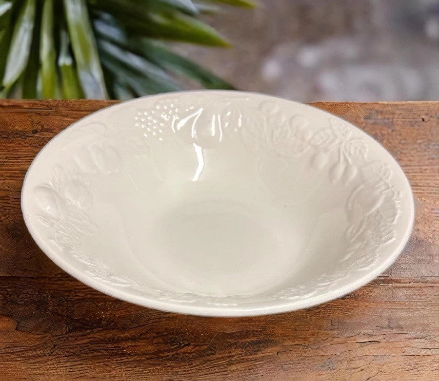 Gibson China Embossed Fruit Off- 10 1/8”D Ceramic Serving Bowl Vintage Dish