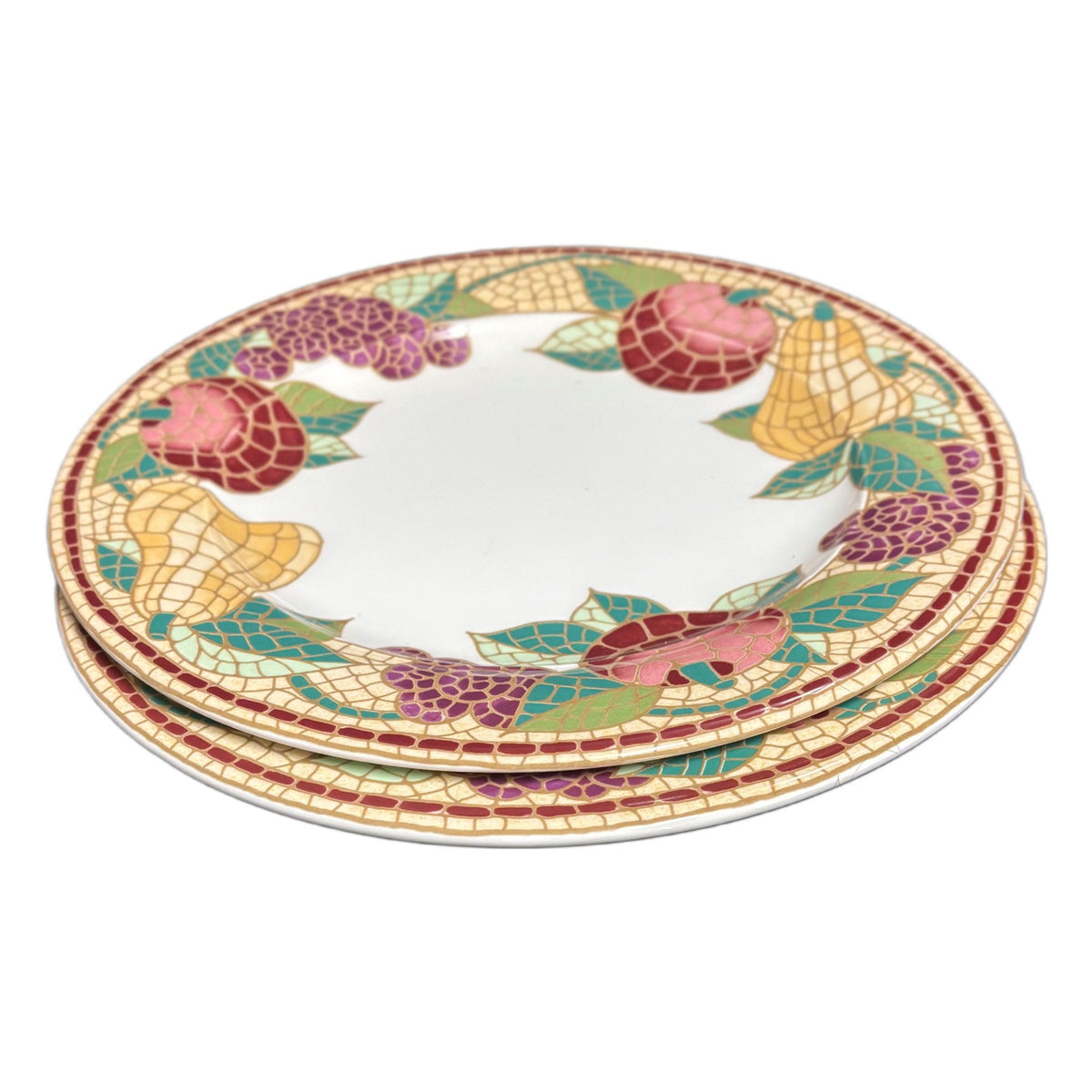 Pier 1 Imports MOSAIC FRUIT 2-Dinner Plates ITALY Earthenware Dinnerware