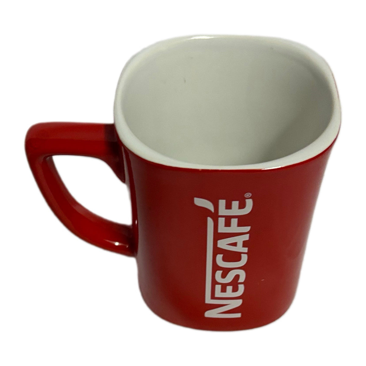 4-Nescafe Classic Red Mugs Square 8 oz White Interior Coffee Tea Ceramic Cups