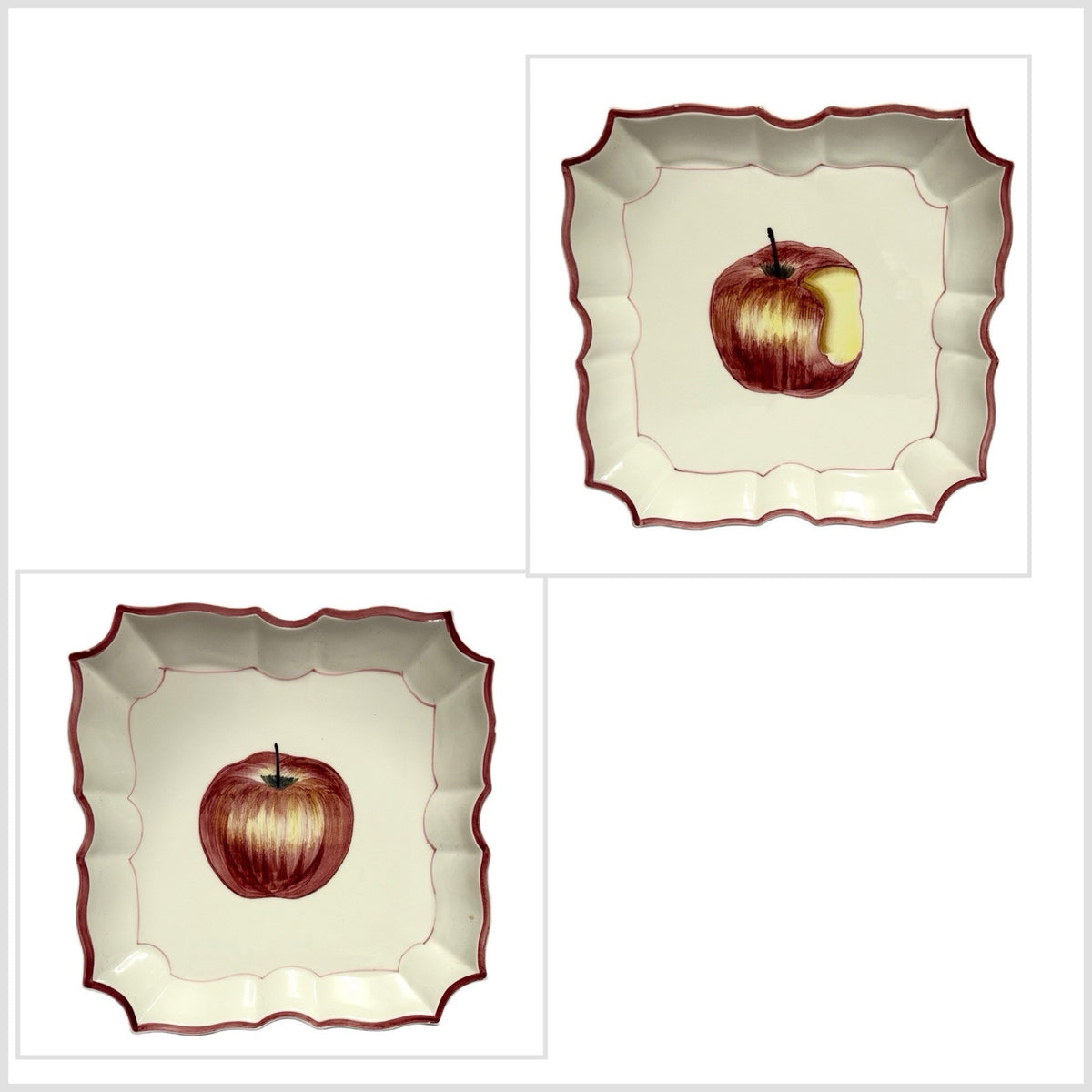 VIETRI 2-Plates Italy HandPainted DISAPPEARING APPLE Square Scalloped Wall Décor