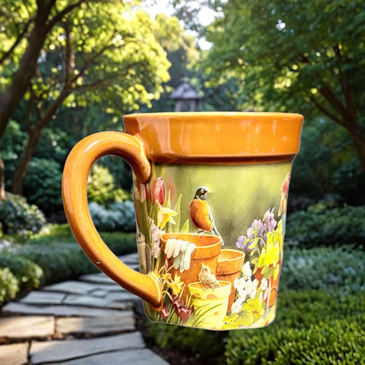Garden Delights Mug WILD WINGS Susan Bourdet Ceramic Floral Birds Coffee Tea Cup