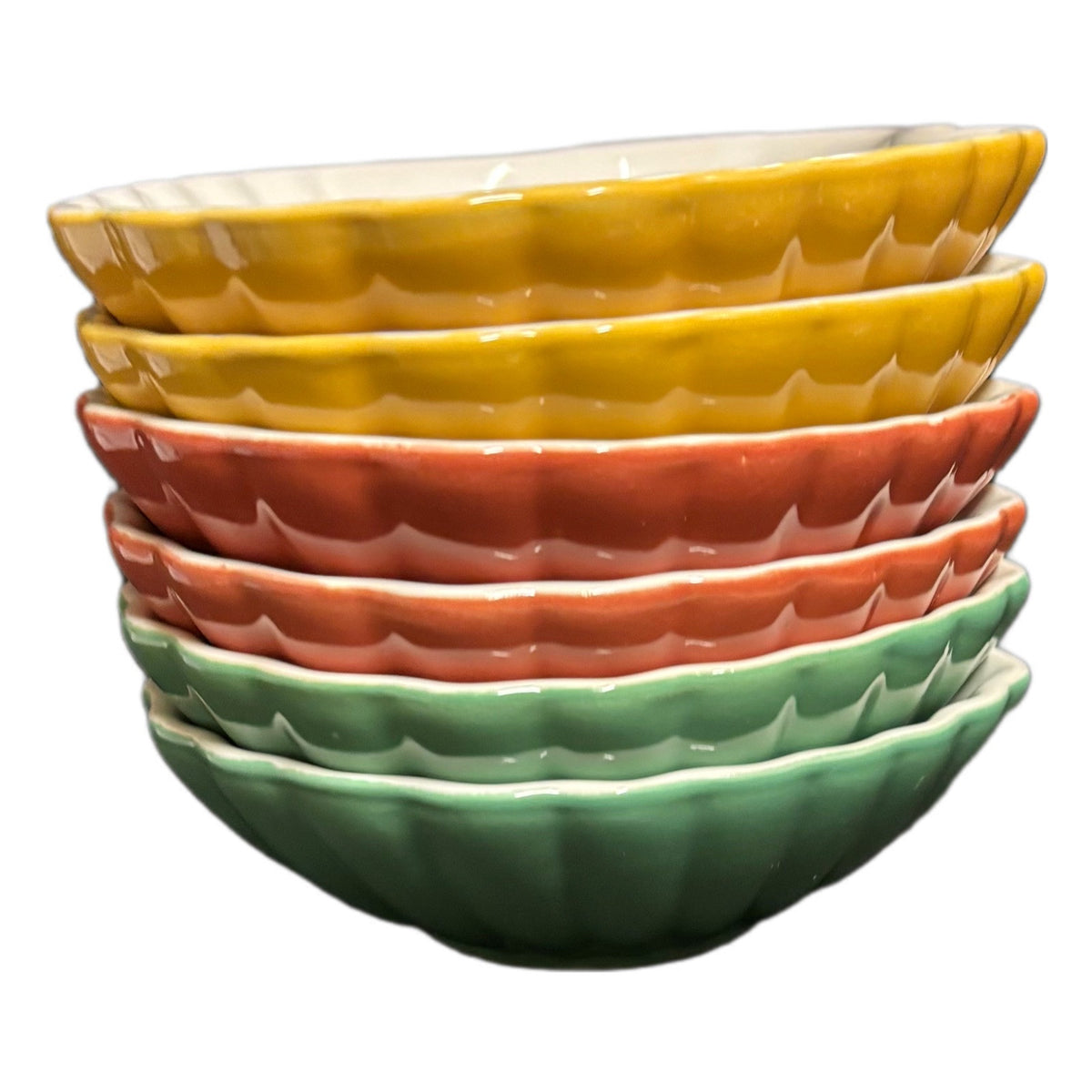 Garden Ridge Pottery Shell Bowls Set of 6 Multicolor Ceramic Snack Dishes