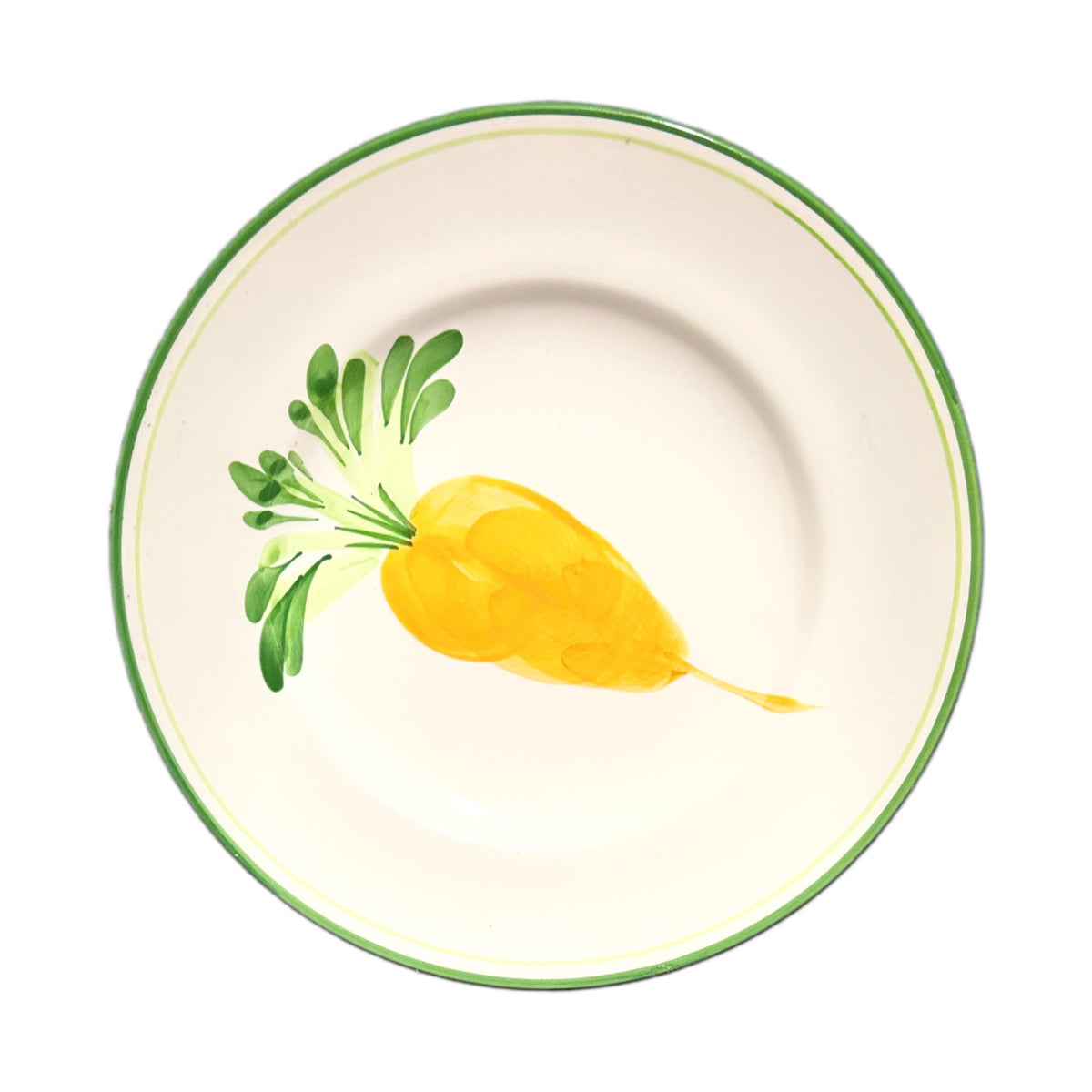 PIZZATO Italy 2-Dinner Plates Hand Painted Carrots Beet Ceramic White Green Trim