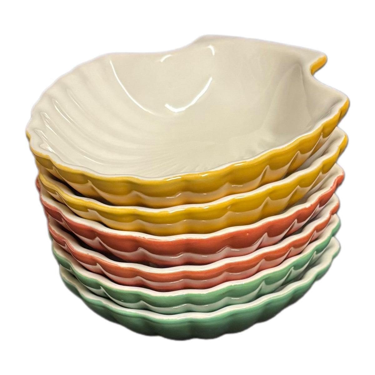 Garden Ridge Pottery Shell Bowls Set of 6 Multicolor Ceramic Snack Dishes