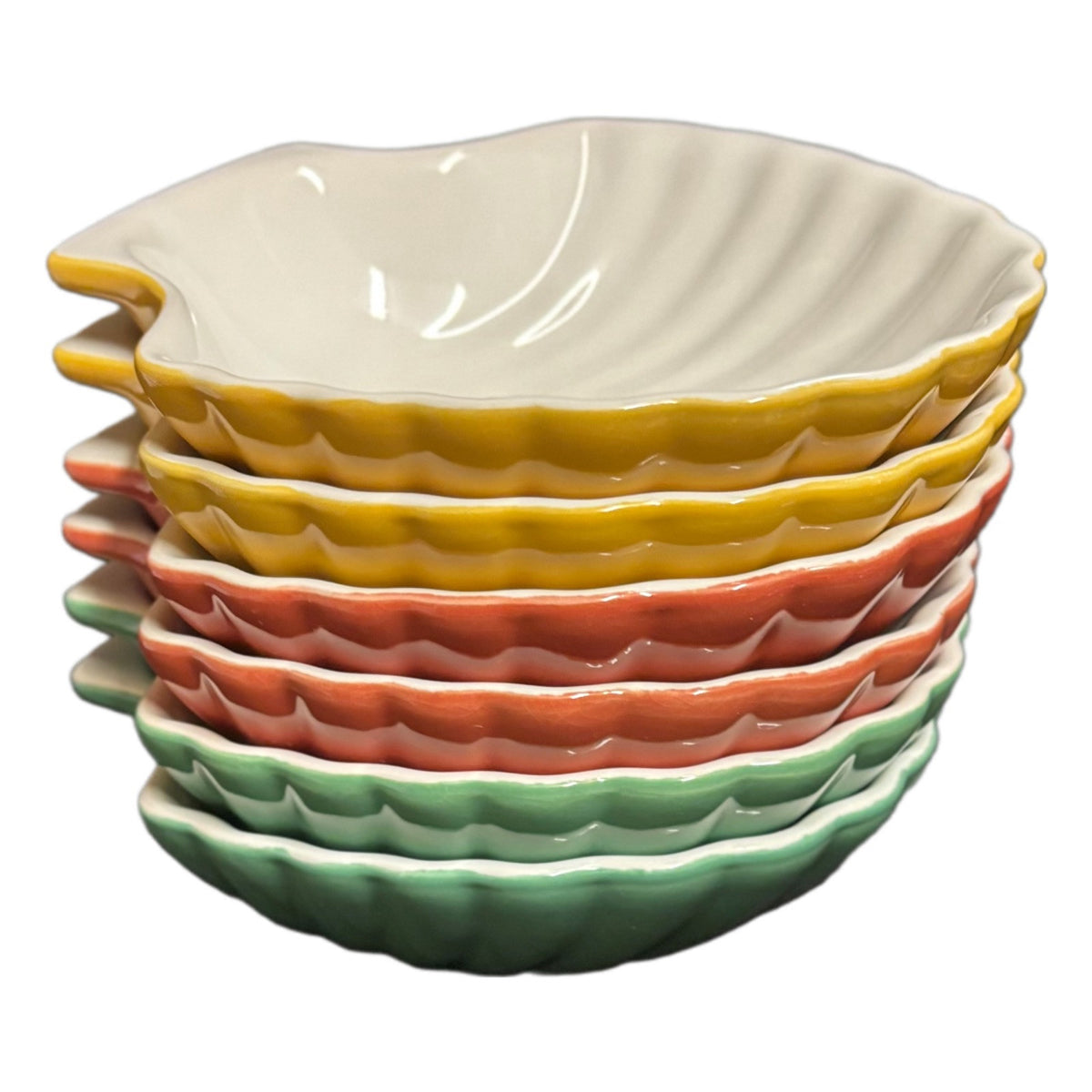 Garden Ridge Pottery Shell Bowls Set of 6 Multicolor Ceramic Snack Dishes