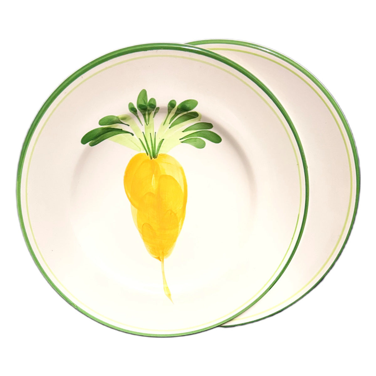 PIZZATO Italy 2-Dinner Plates Hand Painted Carrots Beet Ceramic White Green Trim
