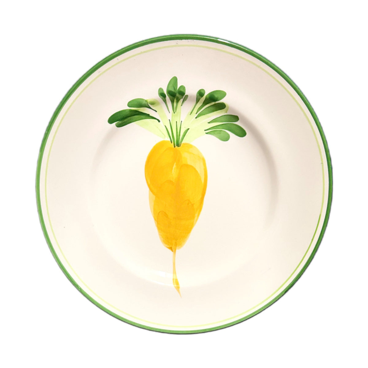 PIZZATO Italy 2-Dinner Plates Hand Painted Carrots Beet Ceramic White Green Trim