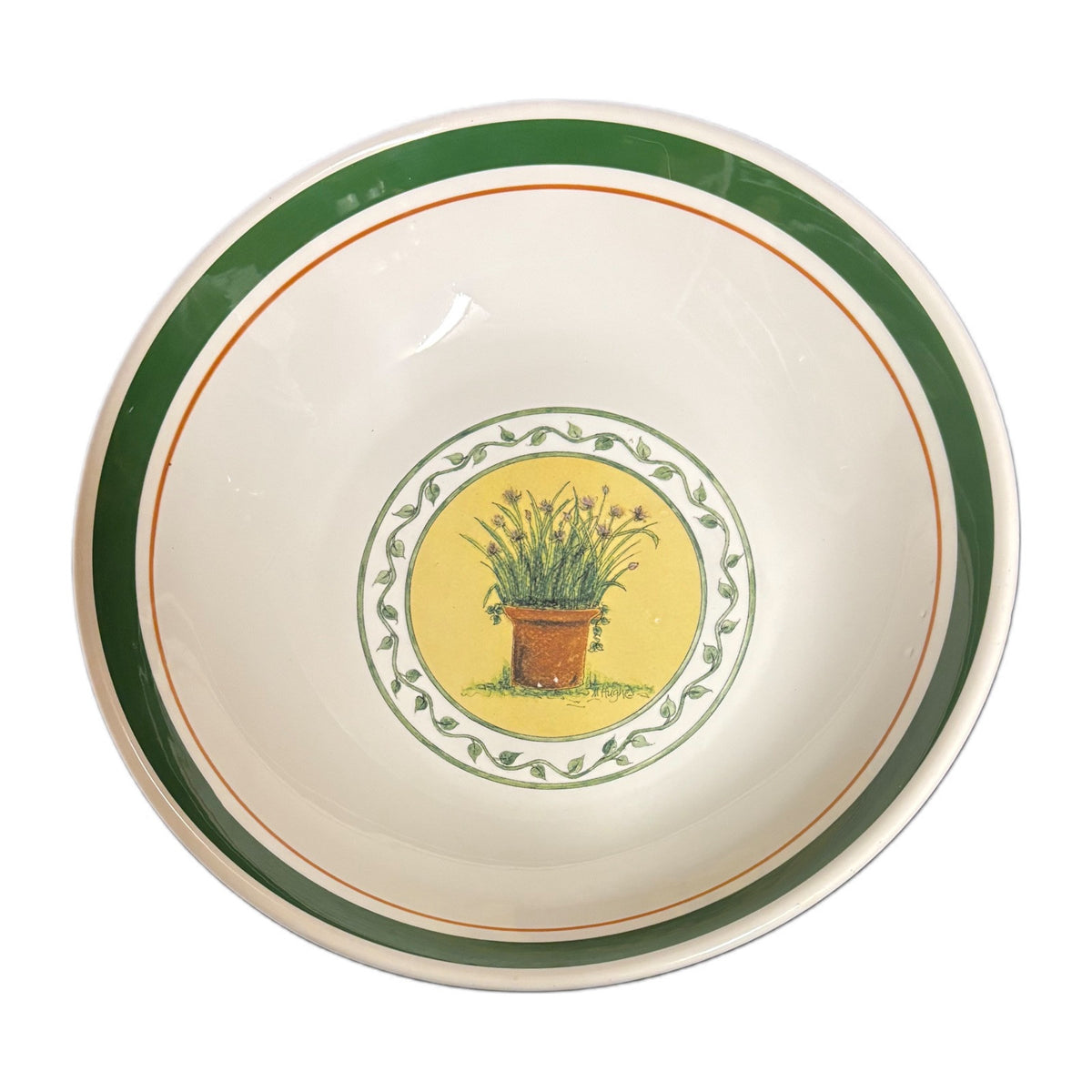 Vintage CIC Italy Set 1_Serving Bowl 4-Pasta Bowls Wild Herb Plant Green Border