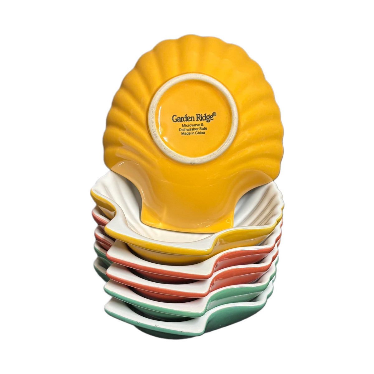 Garden Ridge Pottery Shell Bowls Set of 6 Multicolor Ceramic Snack Dishes