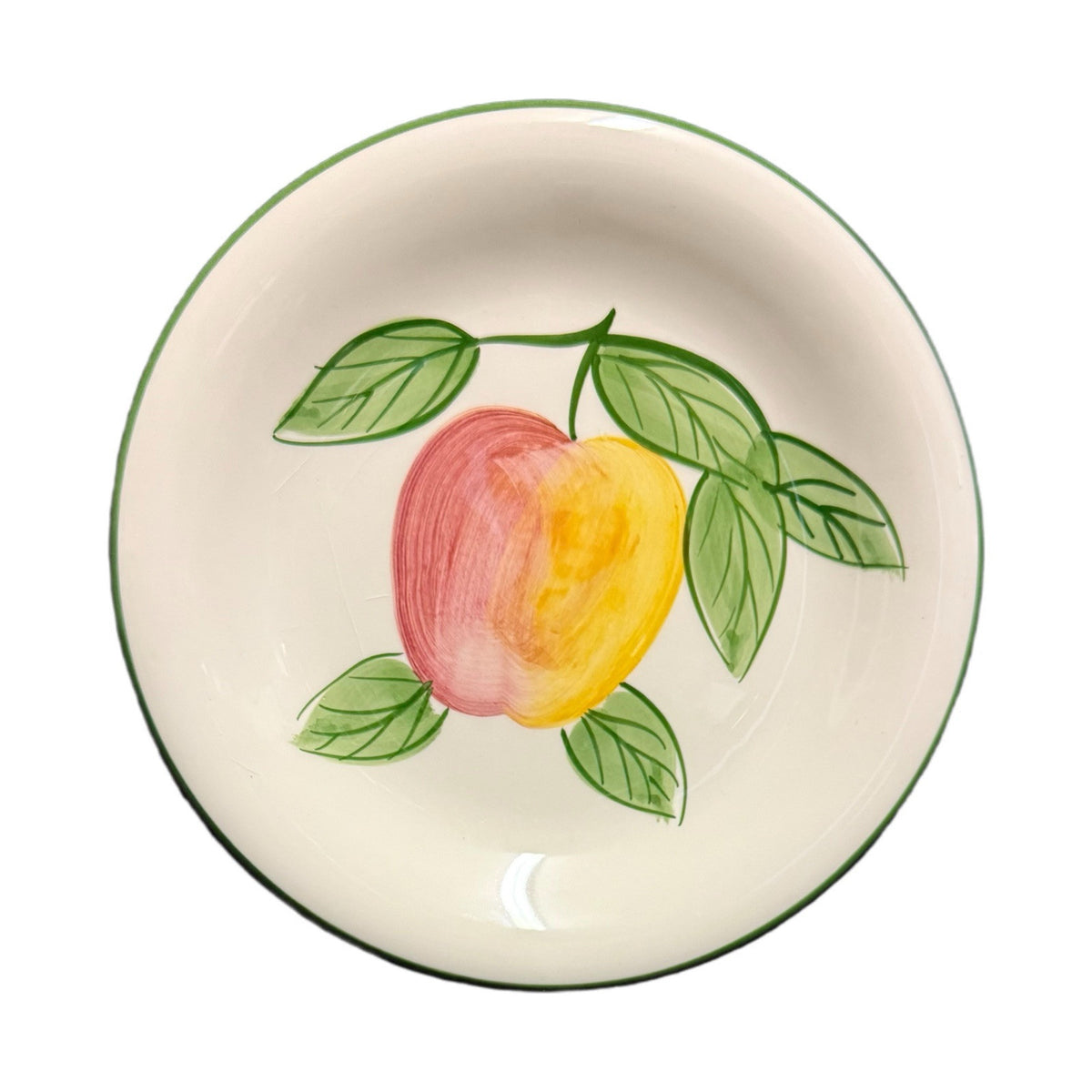 C & R 3 Dessert Plates 3 Mugs Fruit Apple Green Trim Thailand Dessert Coffee