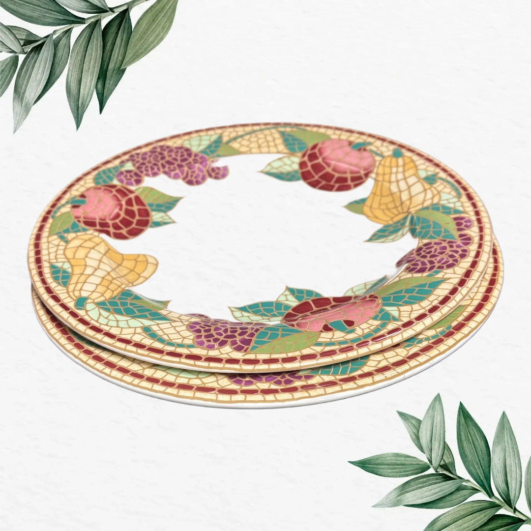 Pier 1 Imports MOSAIC FRUIT 2-Dinner Plates ITALY Earthenware Dinnerware