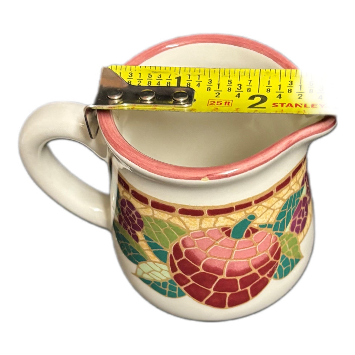Pier 1 MOSAIC FRUIT Creamer Pitcher Italy Earthenware Milk Replacement Dish