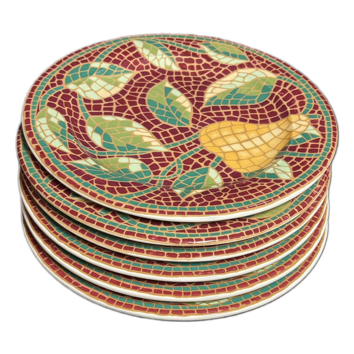 Pier 1 Imports MOSAIC FRUIT 6-Salad Plates ITALY Earthenware Dessert Dishes