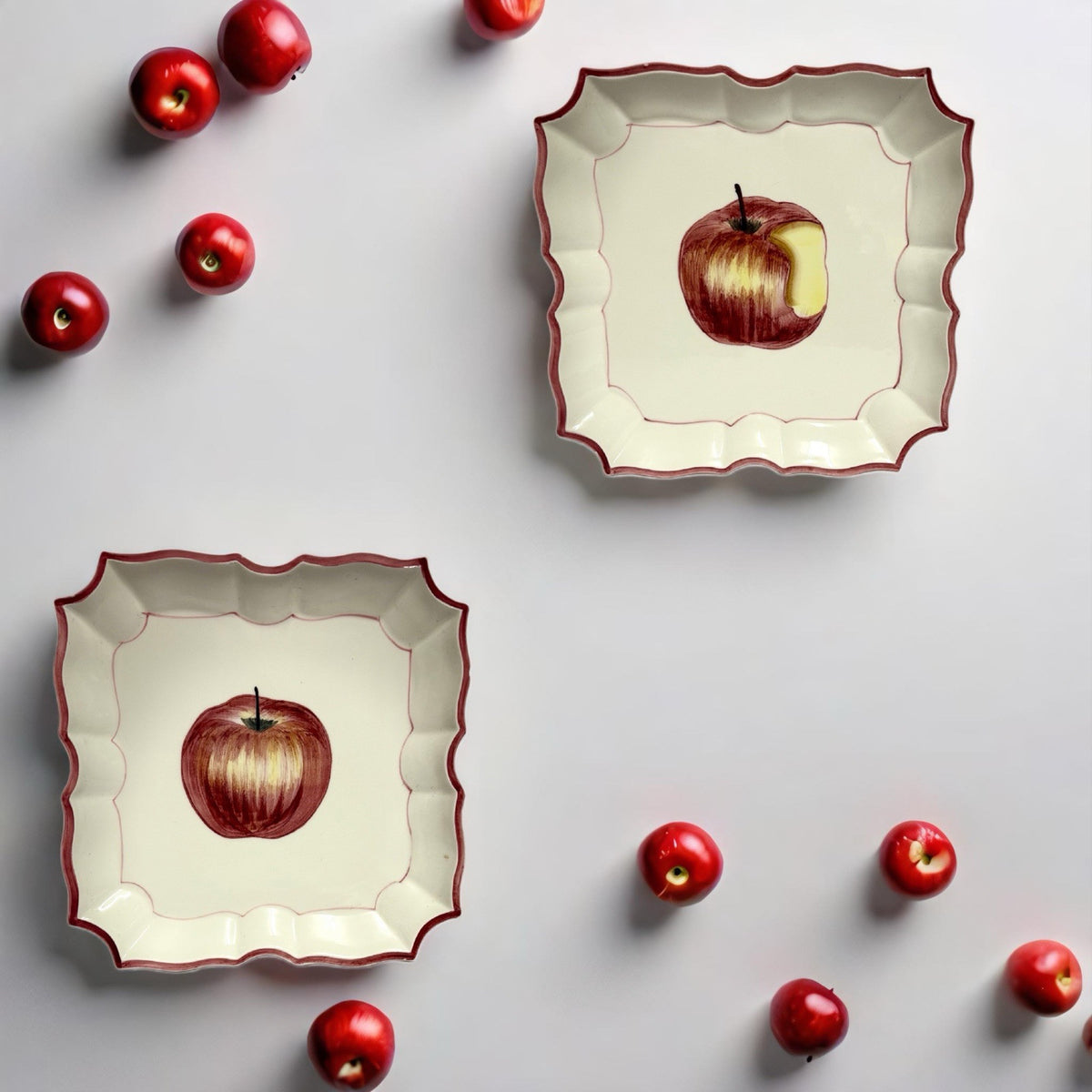 VIETRI 2-Plates Italy HandPainted DISAPPEARING APPLE Square Scalloped Wall Décor