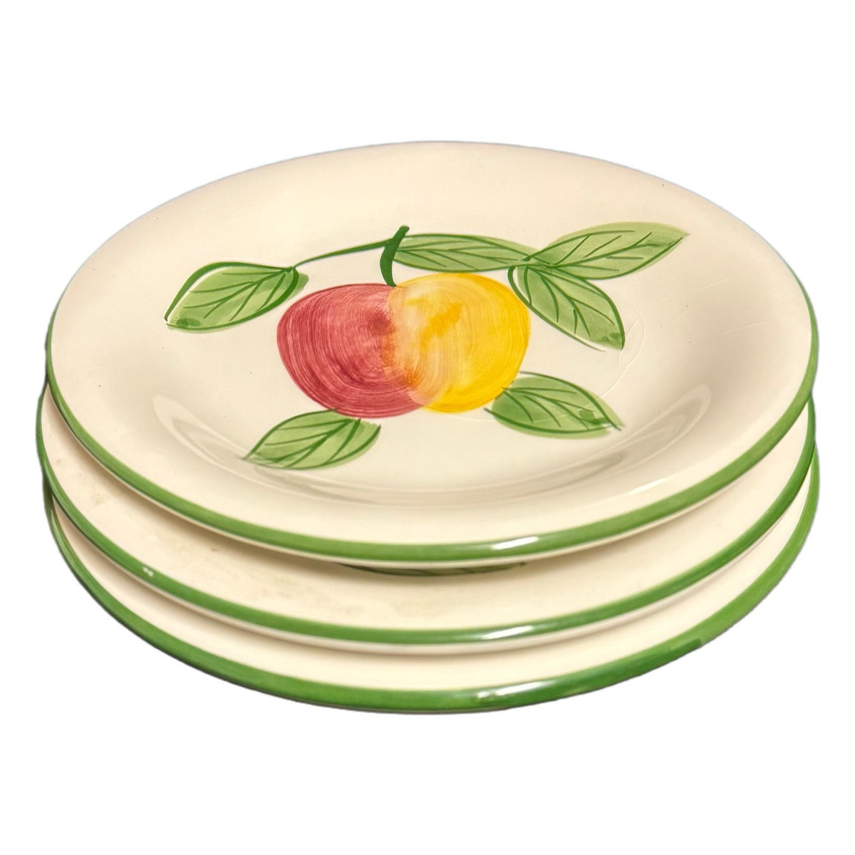 C & R 3 Dessert Plates 3 Mugs Fruit Apple Green Trim Thailand Dessert Coffee