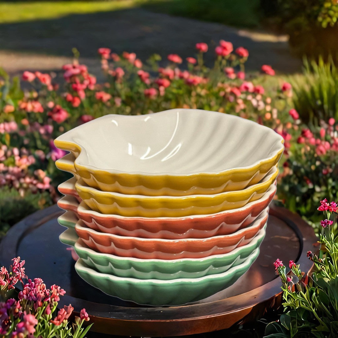 Garden Ridge Pottery Shell Bowls Set of 6 Multicolor Ceramic Snack Dishes