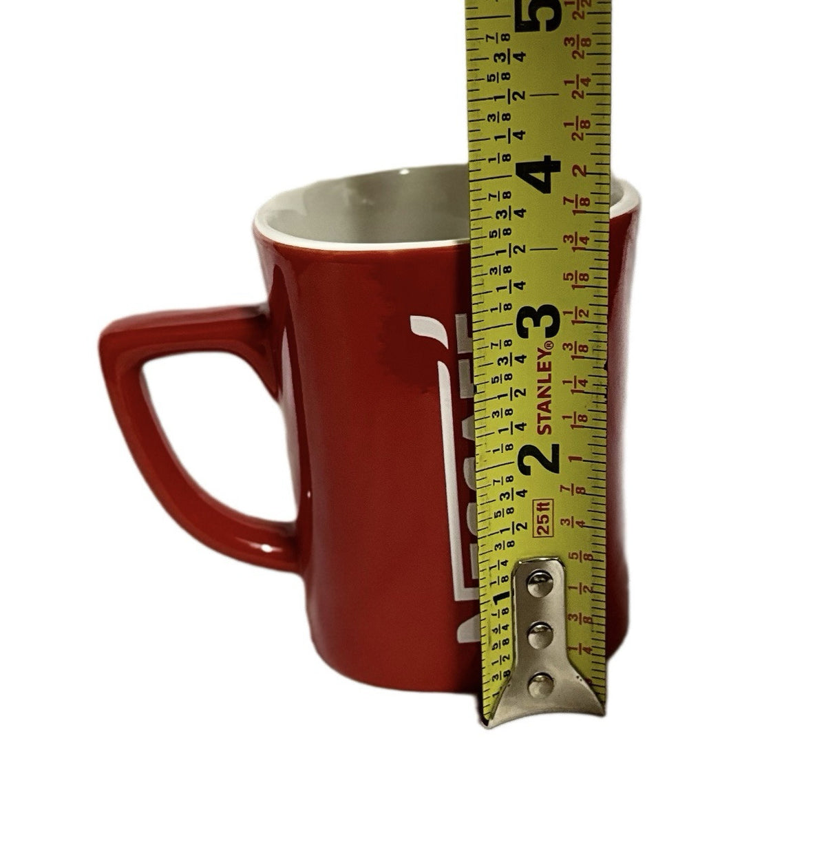 4-Nescafe Classic Red Mugs Square 8 oz White Interior Coffee Tea Ceramic Cups