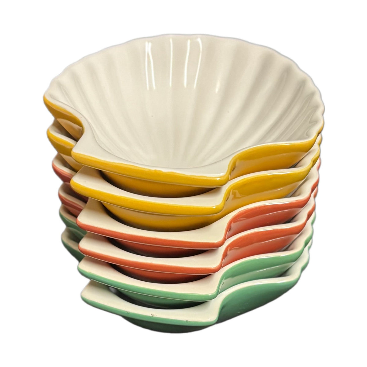Garden Ridge Pottery Shell Bowls Set of 6 Multicolor Ceramic Snack Dishes
