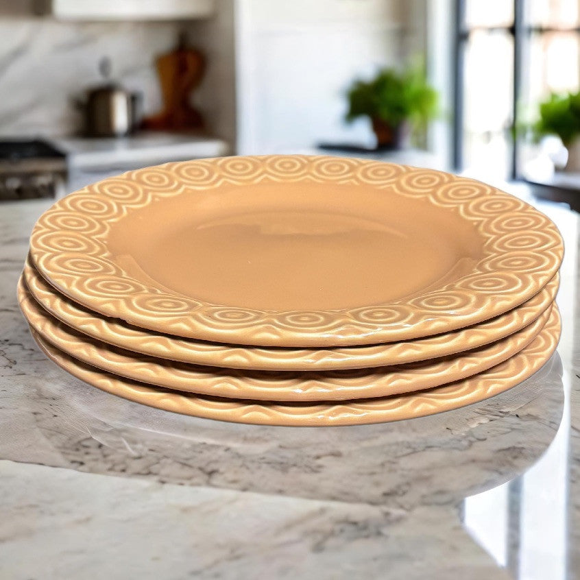 Crate & Barrel SIERRA 4-Dinner Plates Burnt Orange Terracotta Portugal Ceramic