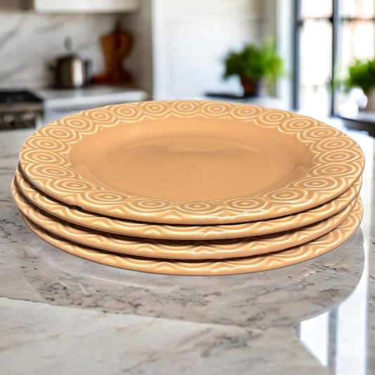 Crate & Barrel SIERRA 4-Dinner Plates Burnt Orange Terracotta Portugal Ceramic